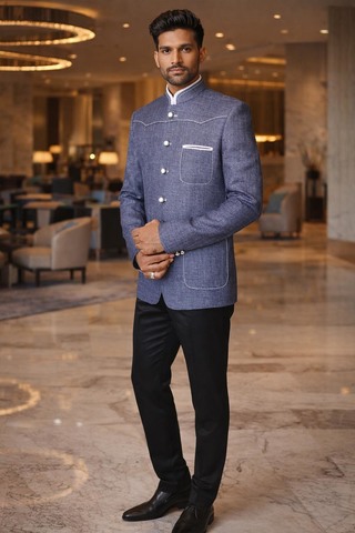 Designer Jodhpuri Anzug stahlblau