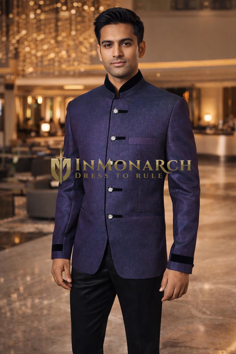 Schwarzer Jodhpuri Hochzeitsanzug Herren
