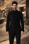 Mens Black Velvet Nehru Collar Jodhpuri Suit 2Pc Designer Set