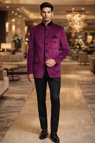 Magenta Jodhpuri Anzug Herren Samt