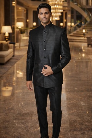 Schwarzer Jodhpuri Anzug fünf Knöpfe