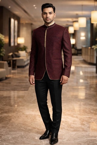 Jodhpuri Anzug Weinrot Designerknöpfe