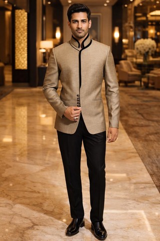 Traje Jodhpuri verde con terciopelo