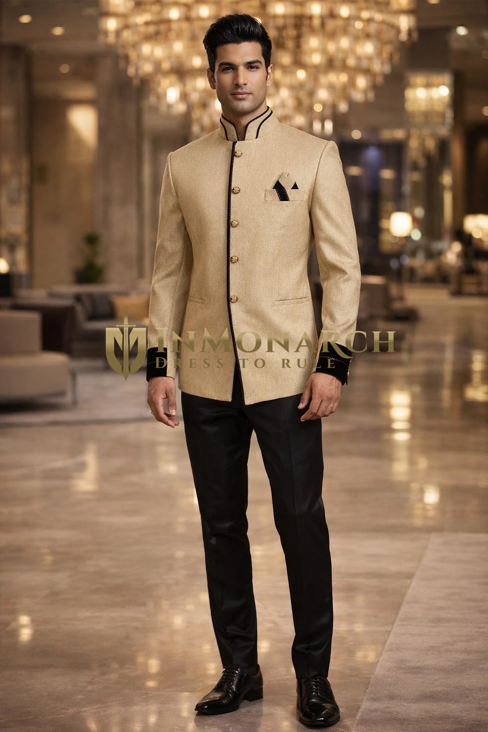 Costume Jodhpuri homme jaune velours