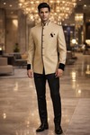 Costume Jodhpuri homme jaune velours