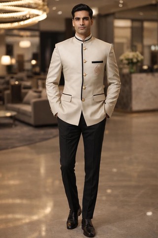 Costume Jodhpur Brodé Homme Beige