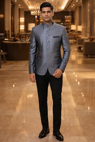 Traje Jodhpuri Azul Acero para Hombre