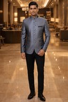 Traje Jodhpuri Azul Acero para Hombre