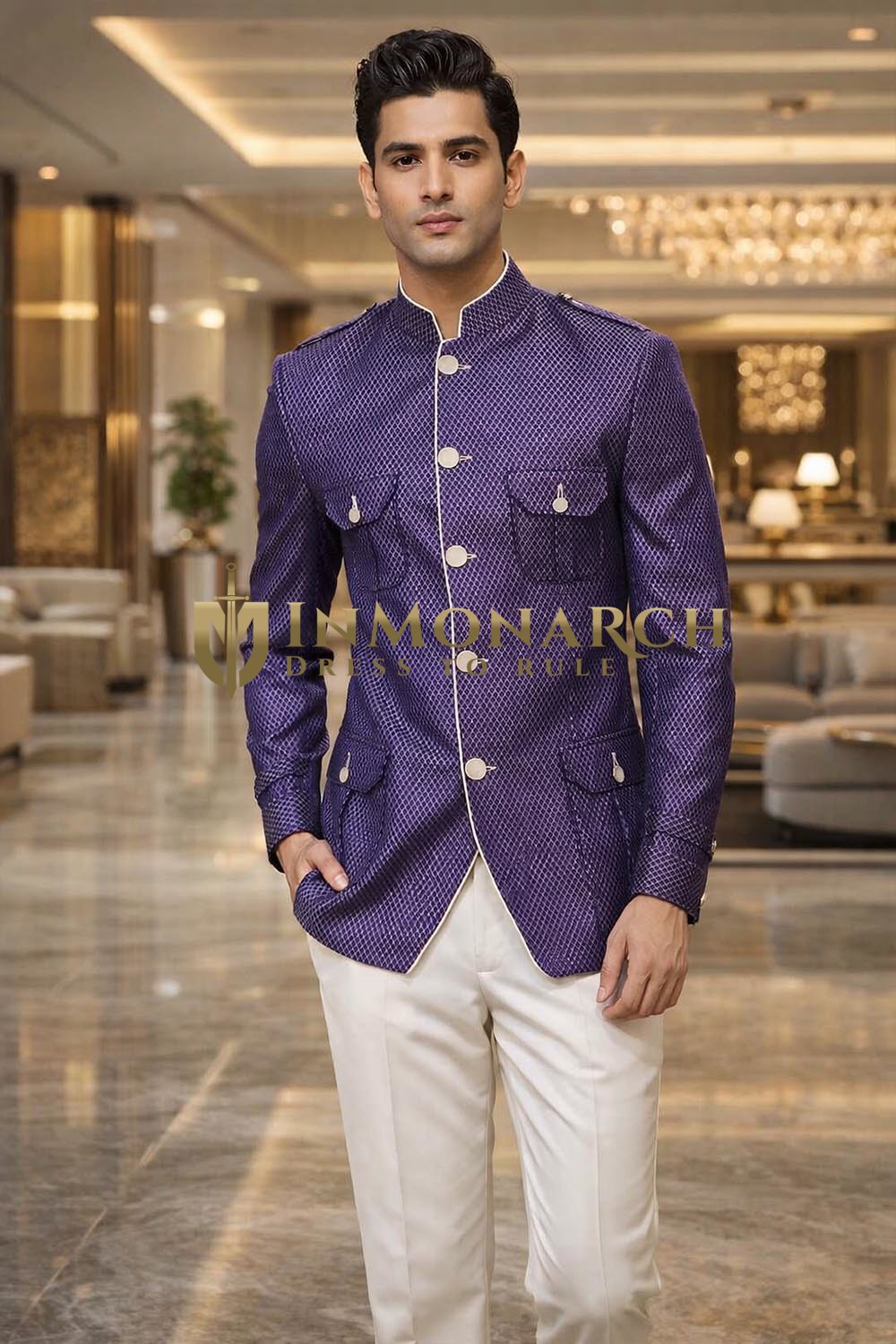 Traje Jodhpur safari azul cuadros