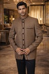 Mens Olive Drab Jute Jodhpuri Suit 2pc Classic Party Wedding Outfit