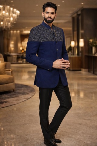 Costume jodhpuri bleu marine velours