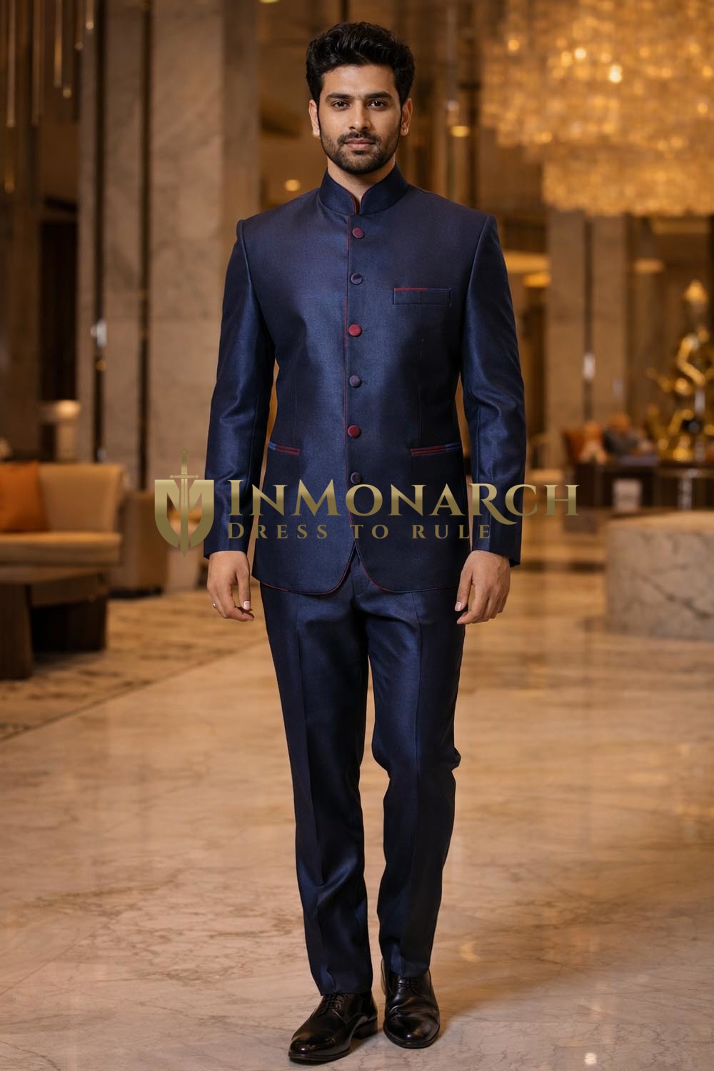 Mens Navy Blue 2 pc Jodhpuri Suit For Engagement