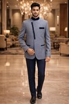 Mens Stormy Angrakha Jodhpuri Suit 2pc Concealed Button Wedding Blue