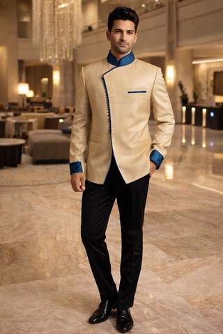 Traje Jodhpuri amarillo tipo angrakha