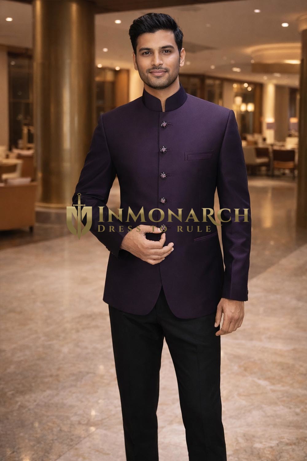 Traje Jodhpur Boda Hombre Púrpura