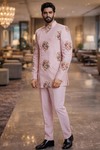 Mens Plum Embroidered Jodhpuri Suit 2pc Mandarin Wedding Outfit Pant