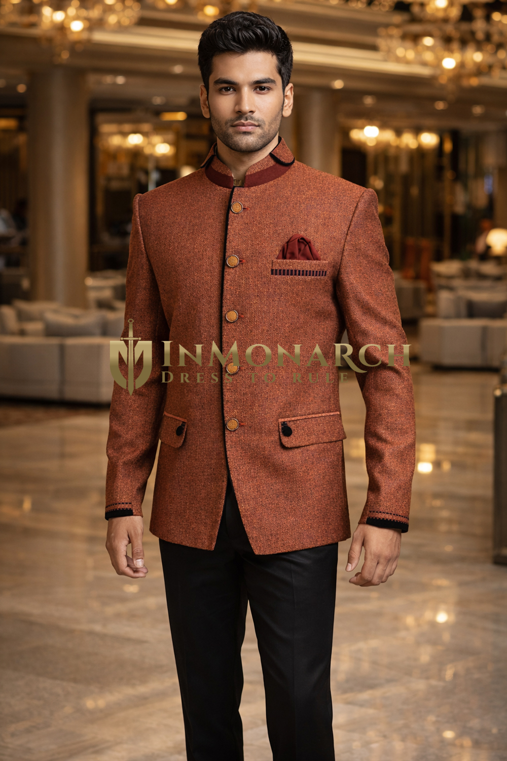 Costume Jodhpuri homme cuivre velours