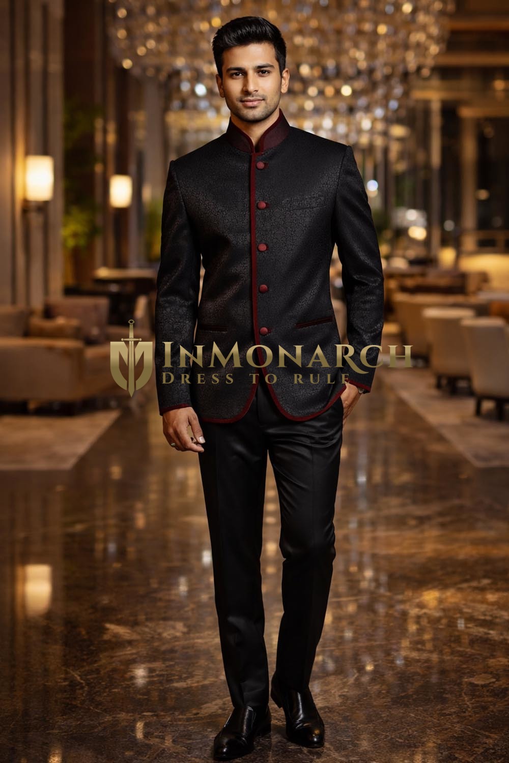 Traje Jodhpuri negro 5 botones