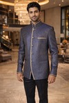 Mens Dark Navy Jodhpuri Suit 2 Pc Nehru Collar Wedding Outfit Black