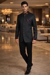 Mens Black Jodhpuri Suit 2 Pc Velvet Trim Wedding Formal Outfit
