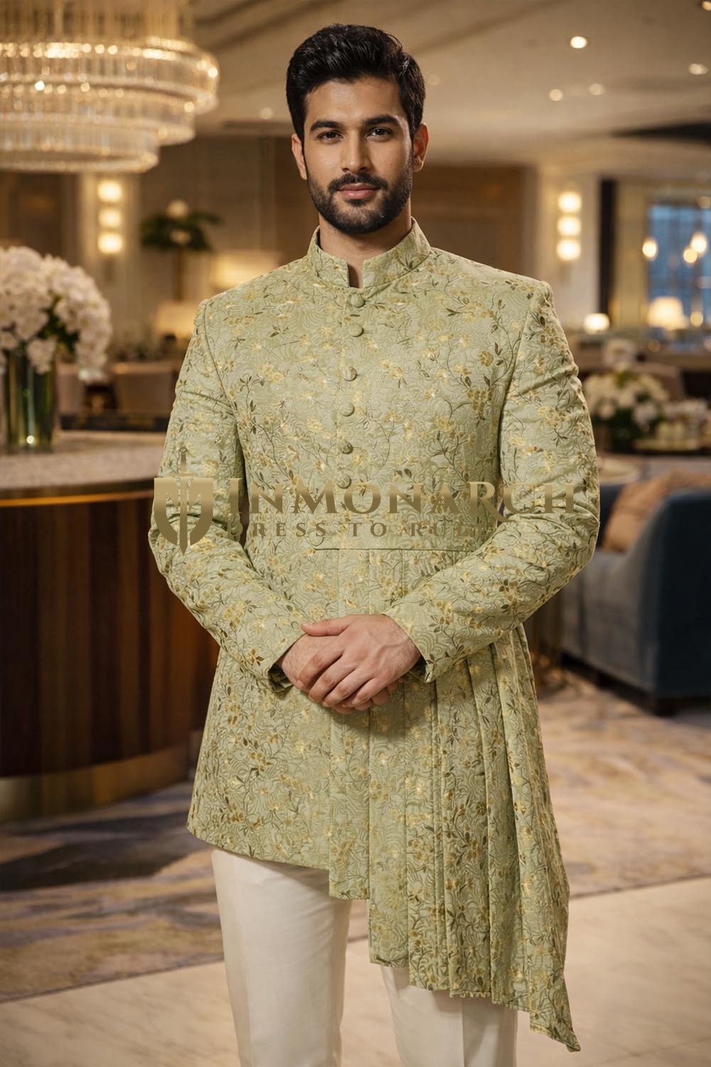Mens Clover Embroidered Jodhpuri Suit 2 Pc Wedding Outfit