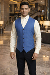 Mens Sky Blue Check V Neck Suit Vest Tailored Partywear Waistcoat Style
