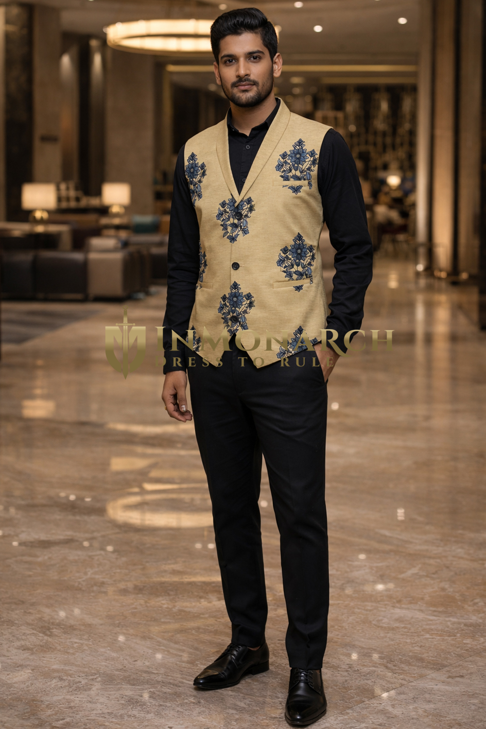 Mens Yellow Floral Shawl Lapel Suit Vest Designer Wedding Waistcoat