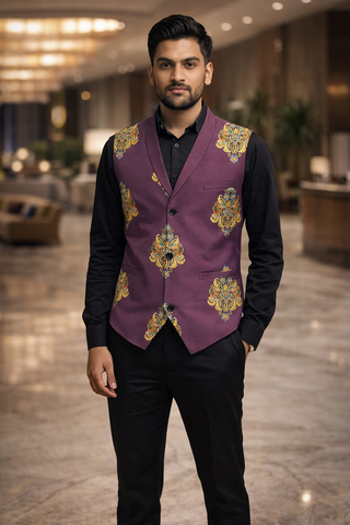 Mens Purple Floral Shawl Lapel Suit Vest Tailored Wedding Waistcoat Look
