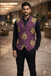 Mens Purple Floral Shawl Lapel Suit Vest Tailored Wedding Waistcoat Look