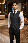 Mens Black Paisley Tuxedo Vest V Neck Formal Wedding Waistcoat Style