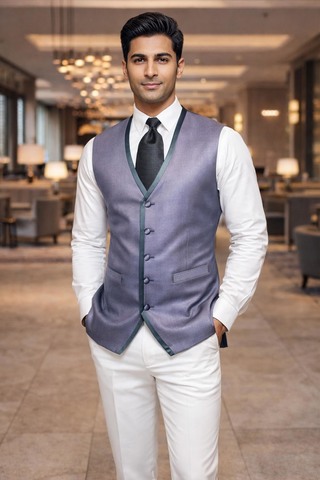 Mens Stormy Grey Tuxedo Vest V Neck Tailored Formal Wedding Waistcoat