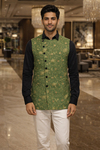 Mens Green Angrakha Suit Vest Tailored Wedding Waistcoat Formal Style