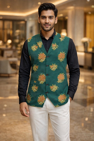 Mens Green Floral Notch Lapel Suit Vest Tailored Wedding Waistcoat Look