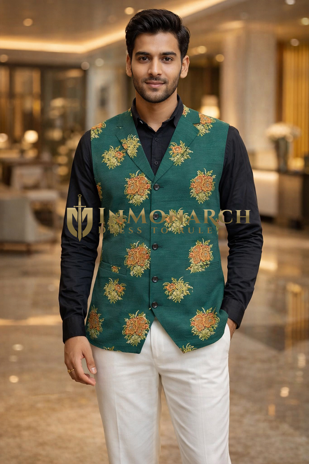 Mens Green Floral Notch Lapel Suit Vest Tailored Wedding Waistcoat Look