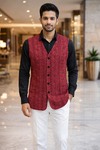 Mens Red Embroidered V Neck Suit Vest Designer Wedding Waistcoat Formal