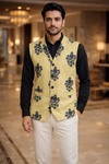 Mens Yellow Floral Embroidered Suit Vest Wedding Designer Waistcoat Formal