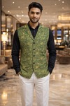 Mens Green Floral Notch Lapel Suit Vest Wedding Designer Waistcoat