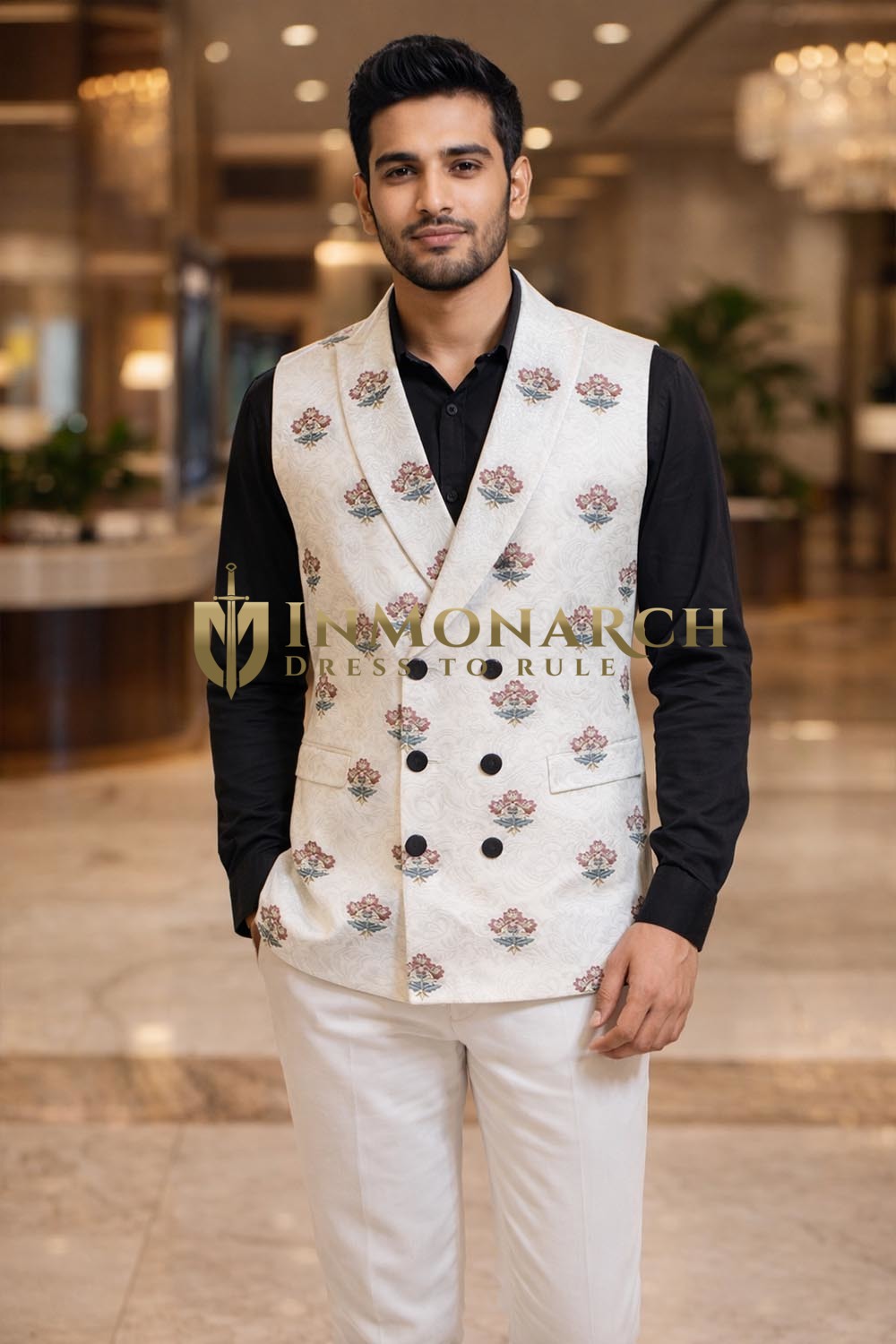  Gilet blanc brodé homme élégant