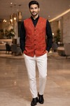 Mens Red Floral Leaf Embroidered Suit Vest Wedding Designer Waistcoat