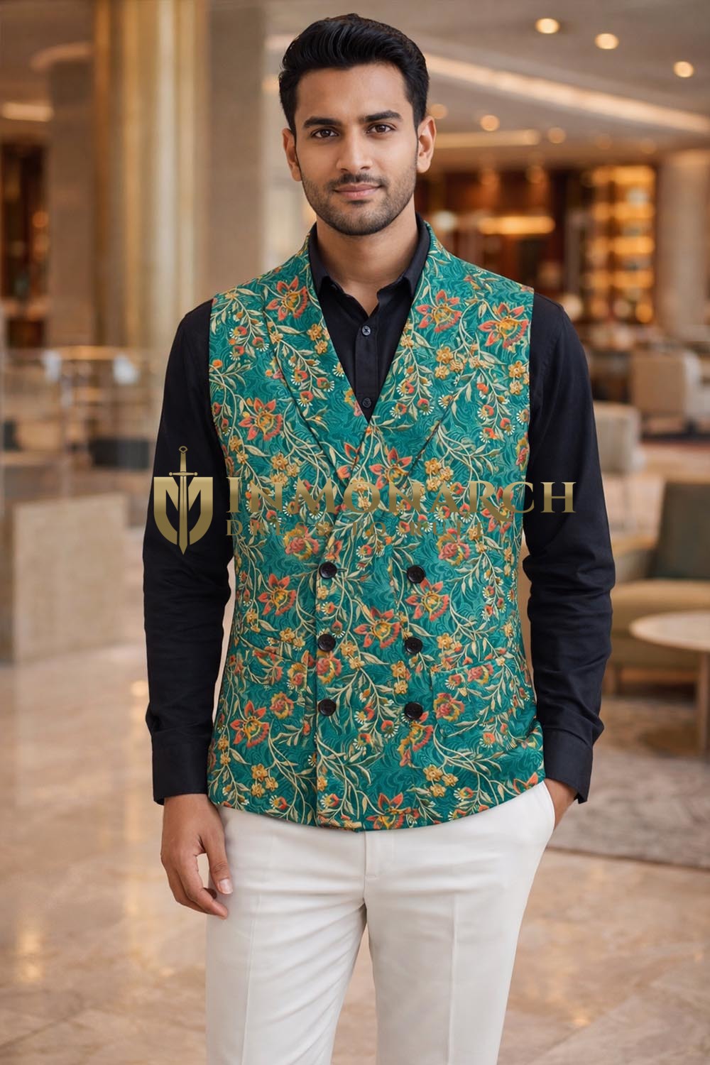 Gilet homme vert brodé élégant