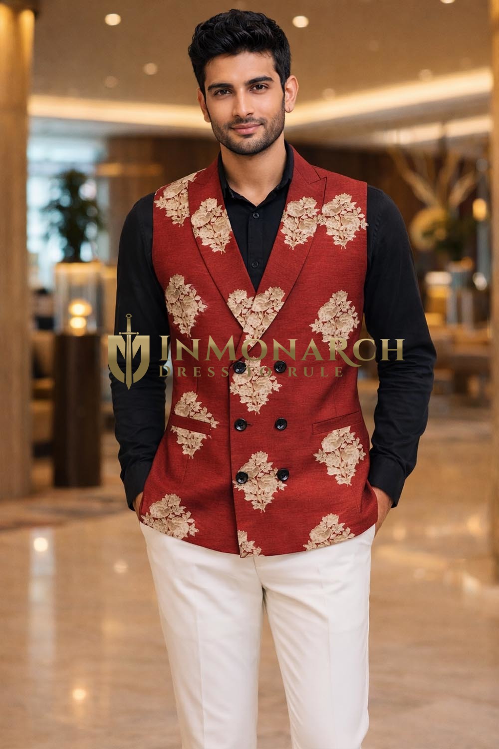 Gilet homme rouge brodé élégant