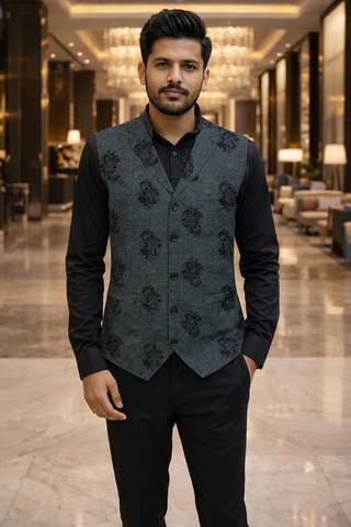 Mens Black Floral Notch Lapel Suit Vest Designer Wedding Waistcoat