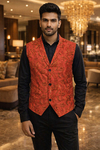 Gilet homme rouge à motifs floraux