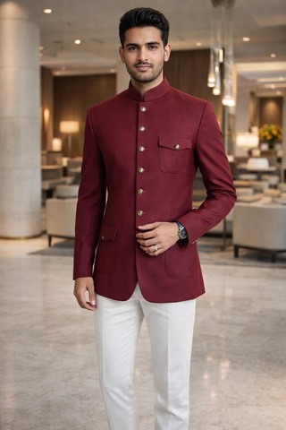 Veste safari Nehru bordeaux homme