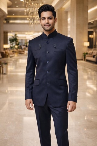 Veste Nehru bleu mariage marié