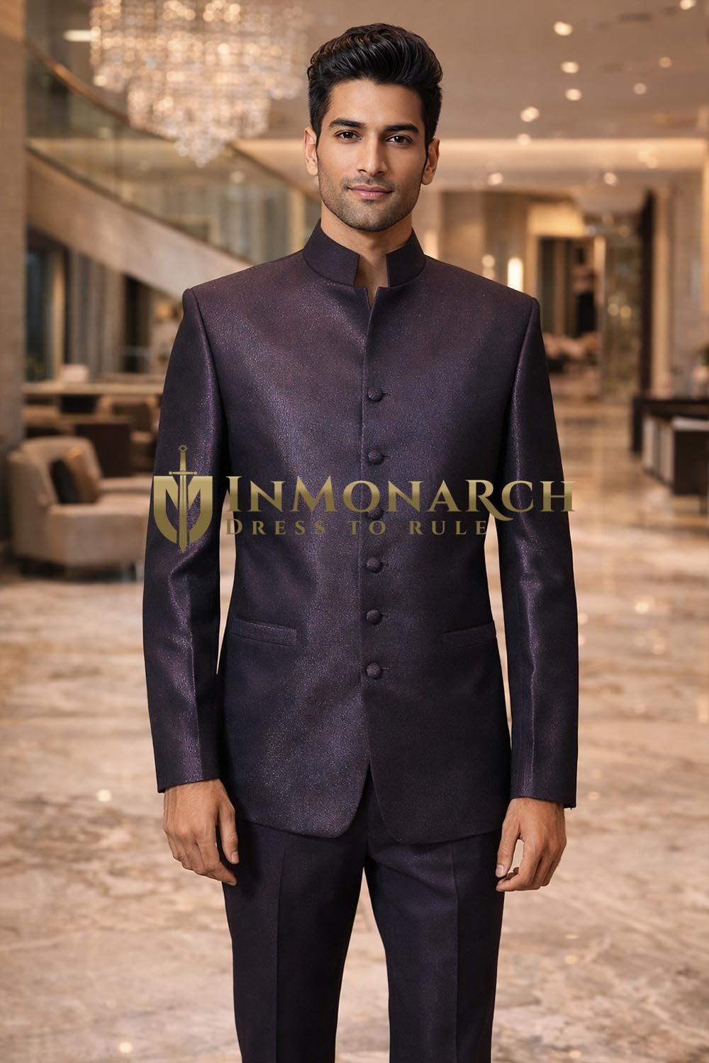 Mens Wine Color Nehru Jacket Suit for Weddings