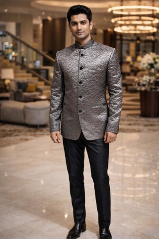 Veste Nehru grise brillante homme