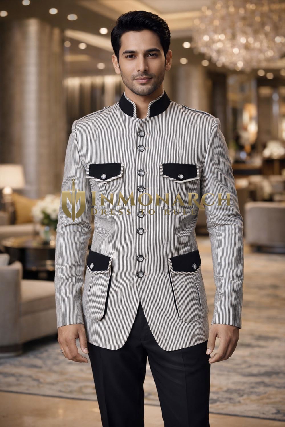 Blazer safari lin noir blanc homme
