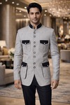 Blazer safari lin noir blanc homme