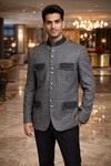 Mens Grey Partywear Safari Blazer with 4 Pockets in Pure Polyester